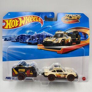Hot Wheels Track Fleet Porsche 911 Off-Roader With Trailer Diecast Toy Car Set